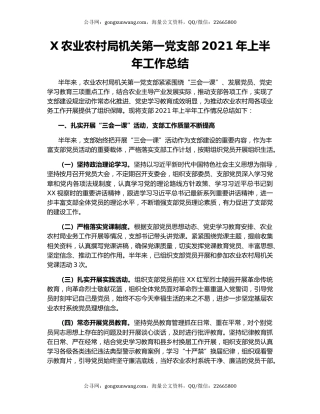 X农业农村局机关第一党支部2021年上半年工作总结.docx