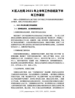 X区人社局2021年上半年工作总结及下半年工作谋划.docx
