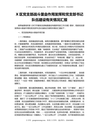 X区党支部战斗堡垒作用发挥和党支部书记队伍建设有关情况汇报.docx