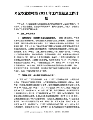 X区农业农村局2021年工作总结及工作计划.docx