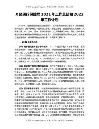 X区医疗保障局2021年工作总结和2022年工作计划.docx
