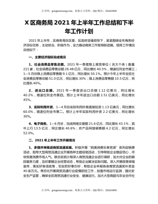 X区商务局2021年上半年工作总结和下半年工作计划29144.docx