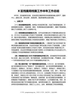 X区档案局档案工作半年工作总结.docx