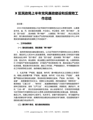 X区民政局上半年党风廉政建设和反腐败工作总结.docx