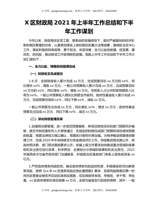 X区财政局2021年上半年工作总结和下半年工作谋划.docx