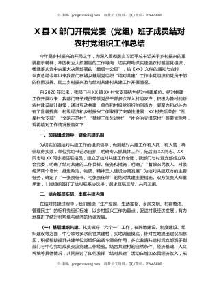 X县X部门开展党委（党组）班子成员结对农村党组织工作总结.docx