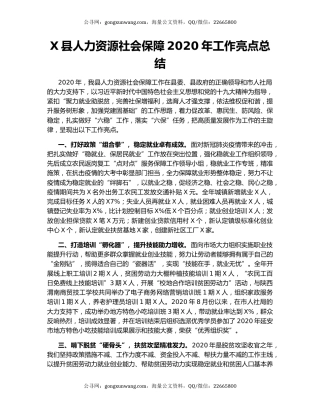 X县人力资源社会保障2020年工作亮点总结.docx