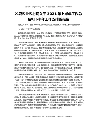 X县农业农村局关于2021年上半年工作总结和下半年工作安排的报告.docx