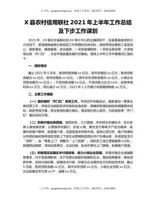 X县农村信用联社2021年上半年工作总结及下步工作谋划.docx
