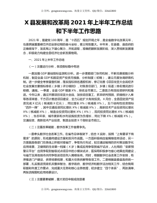 X县发展和改革局2021年上半年工作总结和下半年工作思路.docx