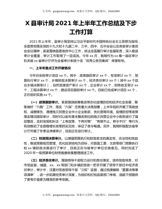 X县审计局2021年上半年工作总结及下步工作打算.docx