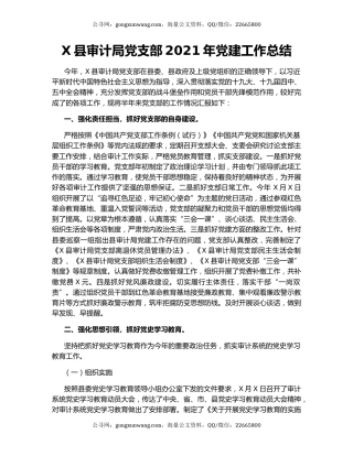 X县审计局党支部2021年党建工作总结.docx