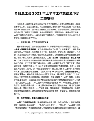 X县总工会2021年上半年工作总结及下步工作安排.docx