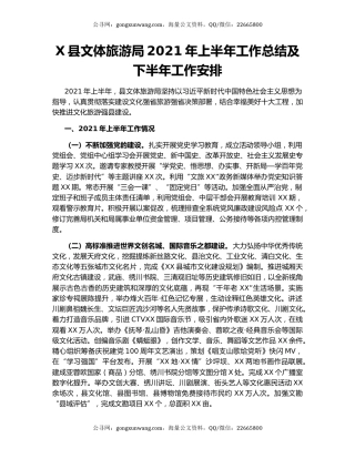 X县文体旅游局2021年上半年工作总结及下半年工作安排.docx