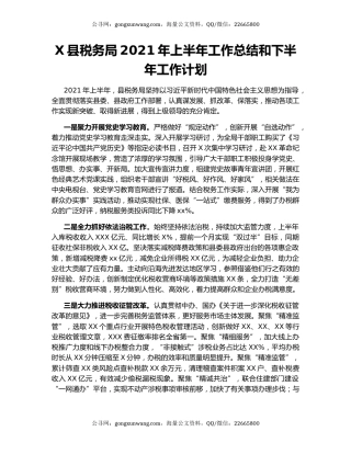 X县税务局2021年上半年工作总结和下半年工作计划.docx