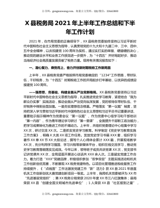 X县税务局2021年上半年工作总结和下半年工作计划（2）.docx