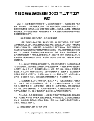 X县自然资源和规划局2021年上半年工作总结.docx