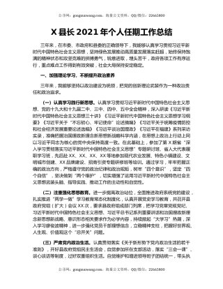 X县长2021年个人任期工作总结.docx