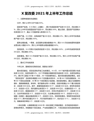 X发改委2021年上半年工作总结.docx
