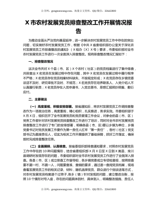 X市农村发展党员排查整改工作开展情况报告.docx