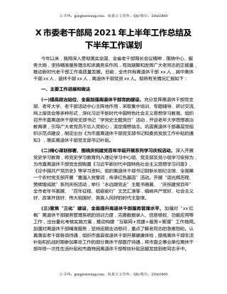 X市委老干部局2021年上半年工作总结及下半年工作谋划.docx