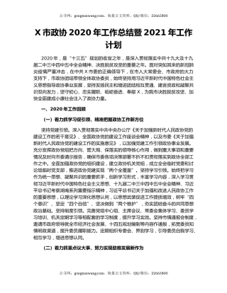 X市政协2020年工作总结暨2021年工作计划.docx