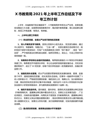 X市教育局2021年上半年工作总结及下半年工作计划.docx