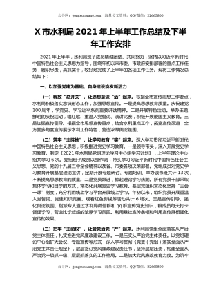 X市水利局2021年上半年工作总结及下半年工作安排.docx