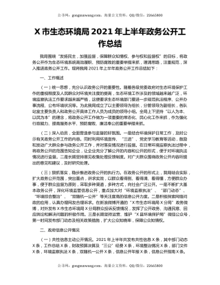 X市生态环境局2021年上半年政务公开工作总结.docx
