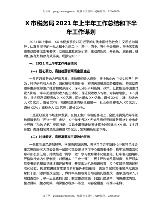 X市税务局2021年上半年工作总结和下半年工作谋划29097.docx