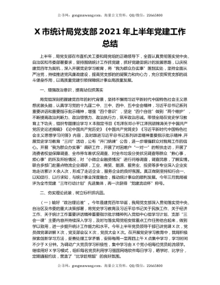 X市统计局党支部2021年上半年党建工作总结.docx