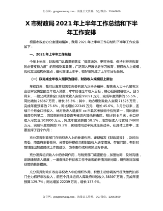 X市财政局2021年上半年工作总结和下半年工作安排.docx