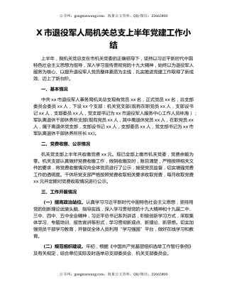 X市退役军人局机关总支上半年党建工作小结.docx