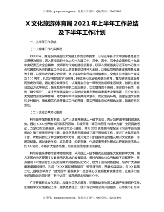X文化旅游体育局2021年上半年工作总结及下半年工作计划.docx