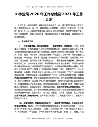 X林业局2020年工作总结及2021年工作计划.docx