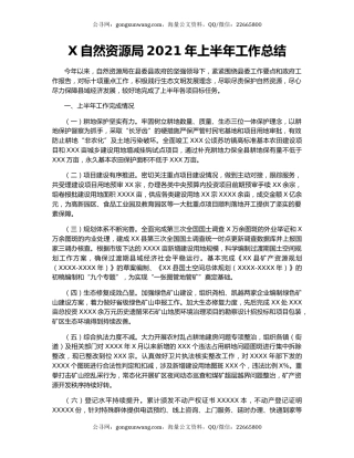 X自然资源局2021年上半年工作总结.docx