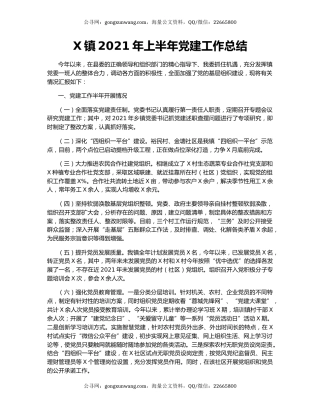 X镇2021年上半年党建工作总结.docx