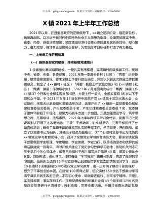 X镇2021年上半年工作总结.docx