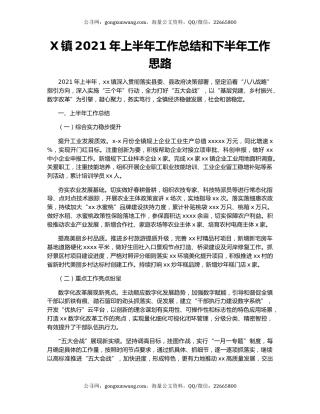 X镇2021年上半年工作总结和下半年工作思路.docx
