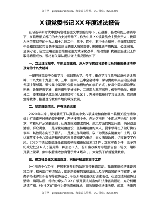 X镇党委书记XX年度述法报告.docx
