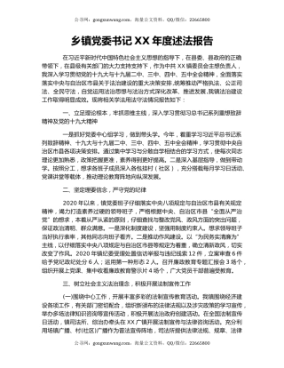 乡镇党委书记XX年度述法报告.docx