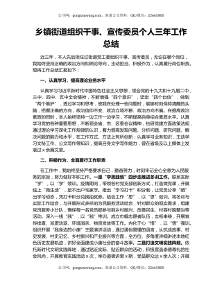 乡镇街道组织干事、宣传委员个人三年工作总结.docx