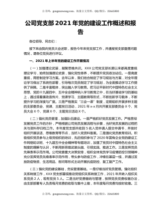 公司党支部2021年党的建设工作概述和报告.docx
