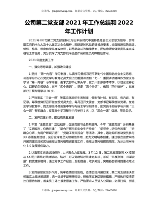 公司第二党支部2021年工作总结和2022年工作计划.docx
