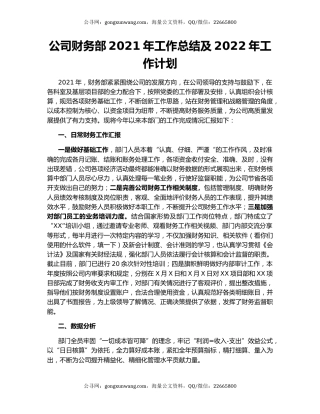 公司财务部2021年工作总结及2022年工作计划.docx