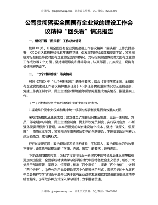 公司贯彻落实全国国有企业党的建设工作会议精神“回头看”情况报告.docx