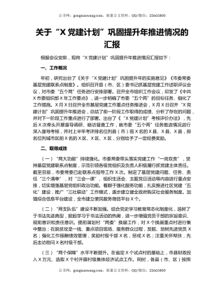 关于“X党建计划”巩固提升年推进情况的汇报.docx