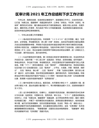 区审计局2021年工作总结和下步工作计划.docx
