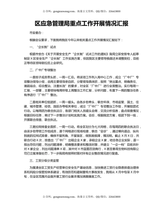 区应急管理局重点工作开展情况汇报.docx