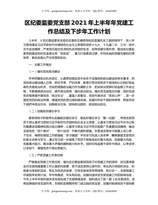 区纪委监委党支部2021年上半年年党建工作总结及下步年工作计划.docx